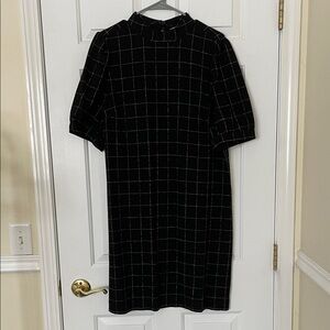 LOFT Black Grid Pattern short sleeve dress, 12